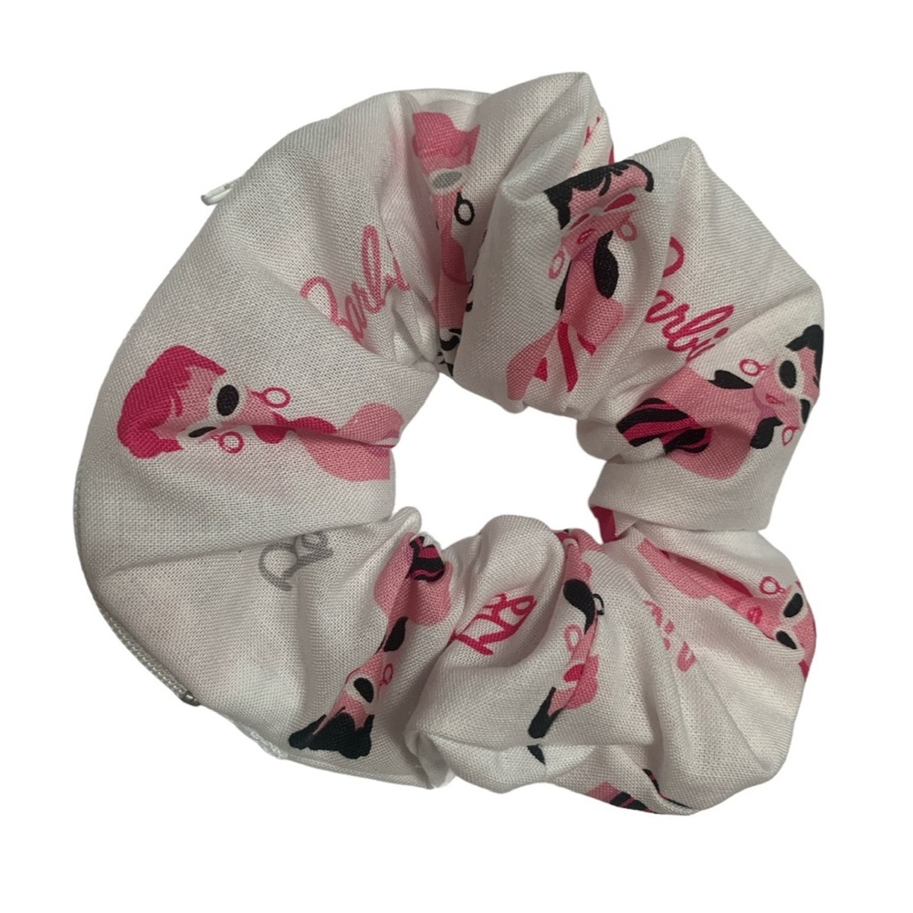 Barbie zipper scrunchie hand made USA white cotton rare print summer trend nwt